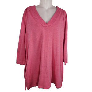 Lands' End Womens Pullover Sweatshirt Top Large 14-16 V Neck 3/4 Sleeve Pockets